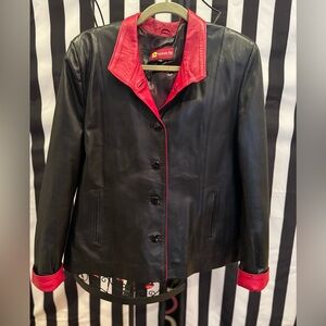Women's Italian Lamb Leather Black and Red Jacket by Piel